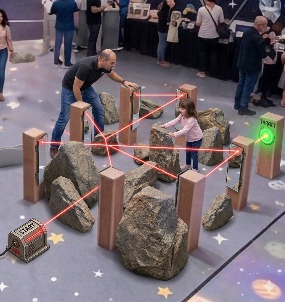 מתקן שליטה באור עם לייזר ומראות
